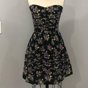 Black Floral Strapless Dress